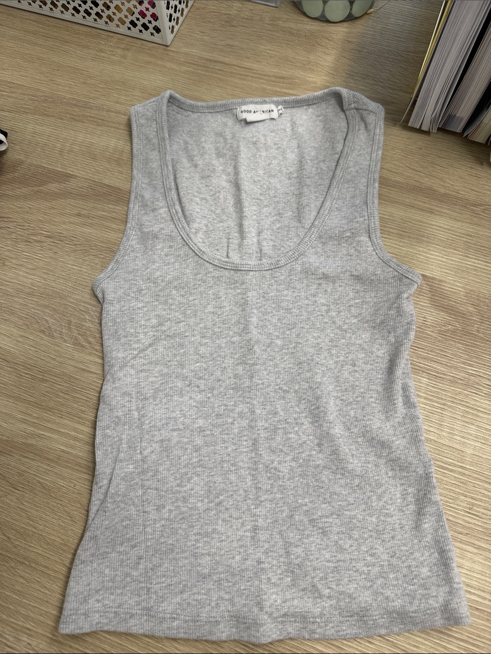 Good American Light Gray Ribbed Tank - Scoop Neck